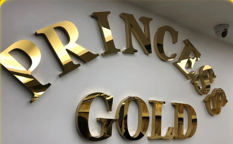 حروف استانلس ذهبية لامعة للافتة PRINCESS GOLD